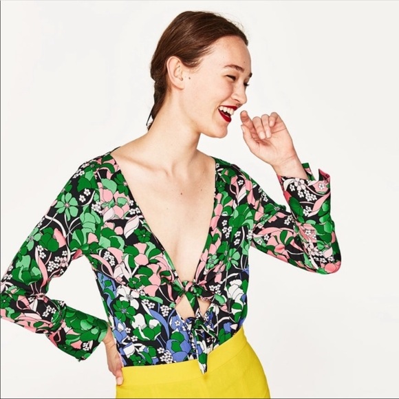 Zara Tops Nwt Zara Bodysuit Floral Tie Top Bodysuit Poshmark